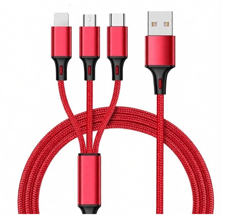 3-in-1 Fast Charging Cable – USB Multi Charger Cable (Lightning, Type-C, Micro-USB)
